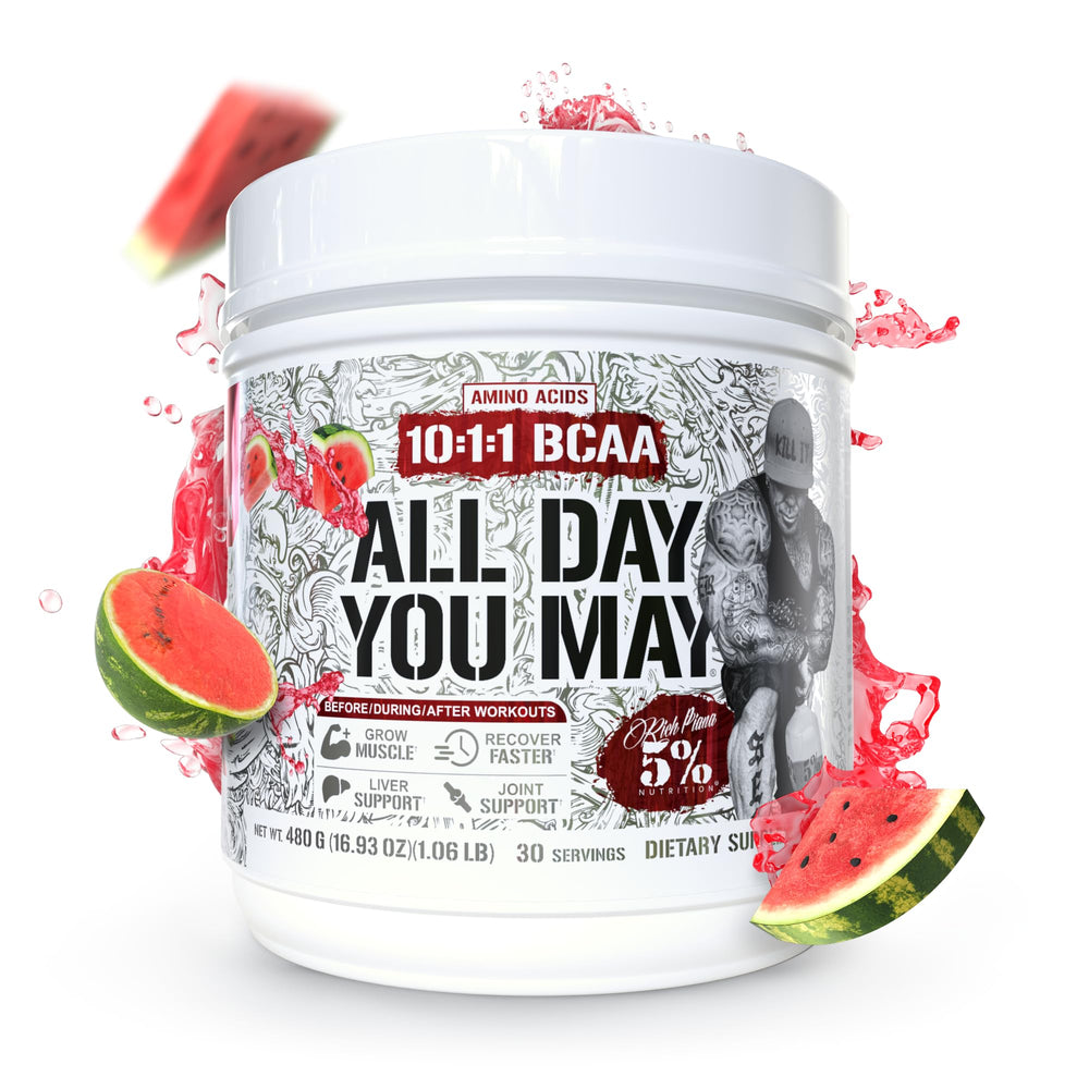 5% Nutrition Rich Piana ADYM watermelon flavor label for post-workout refreshment