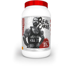 5% Nutrition Rich Piana Real Carbs canister label highlights real-food carbs for steady energy