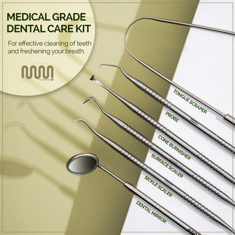 Mouth mirror and dental scalers included in the kit