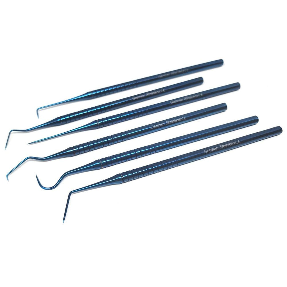 6-piece titanium coated dental tartar scraper tools set in blue