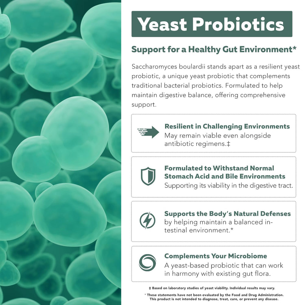 60-count organic Saccharomyces boulardii probiotic bottle