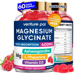 60-day supply magnesium glycinate gummies with Ashwagandha and L-Theanine – front label