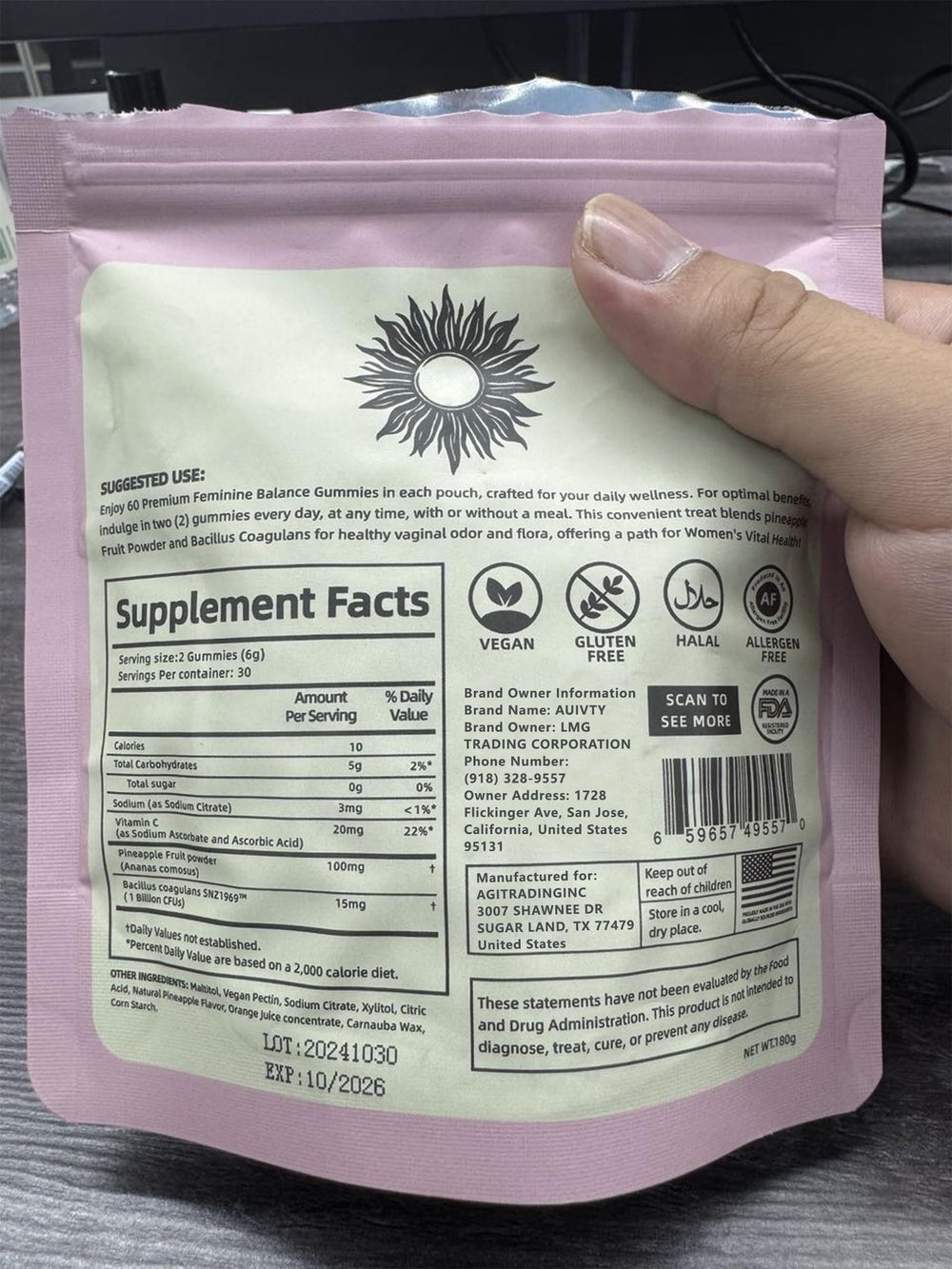 Resealable pouch of 60 gummies for a 30-day supply