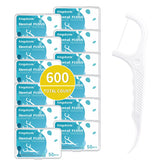 Front view of 600-count dental floss picks with non-slip grip handle