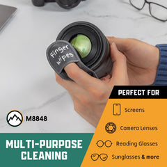 Finger lens wipes accessory for eyeglasses and devices in gray