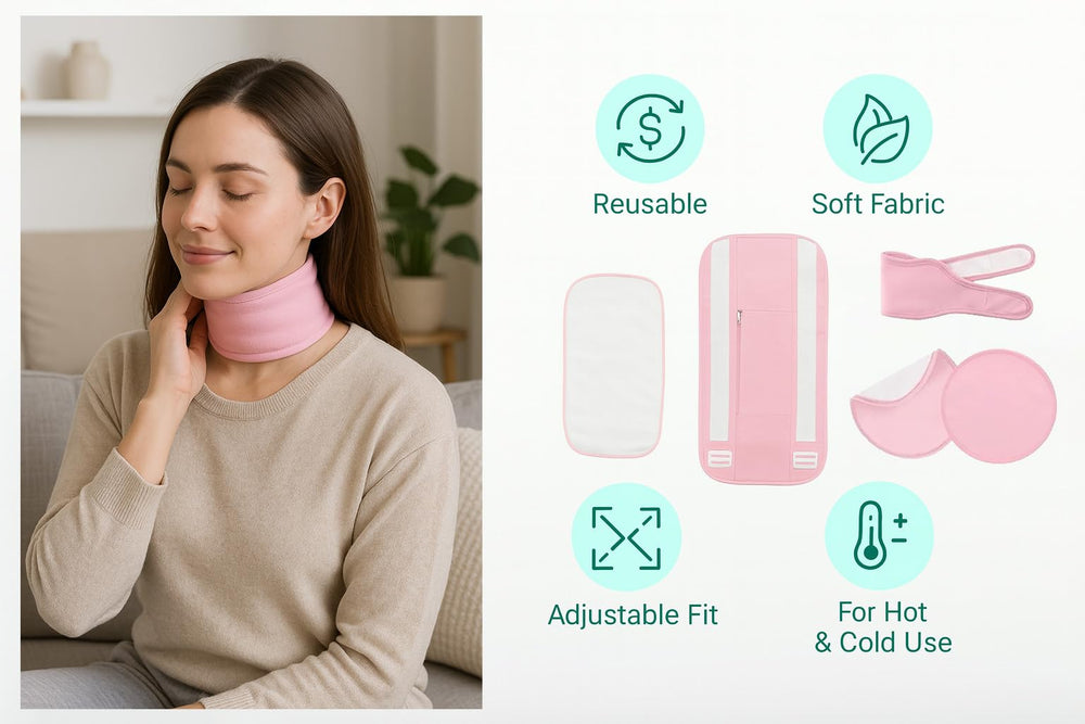 Neck wrap with adjustable strap from the castor oil pack wrap kit