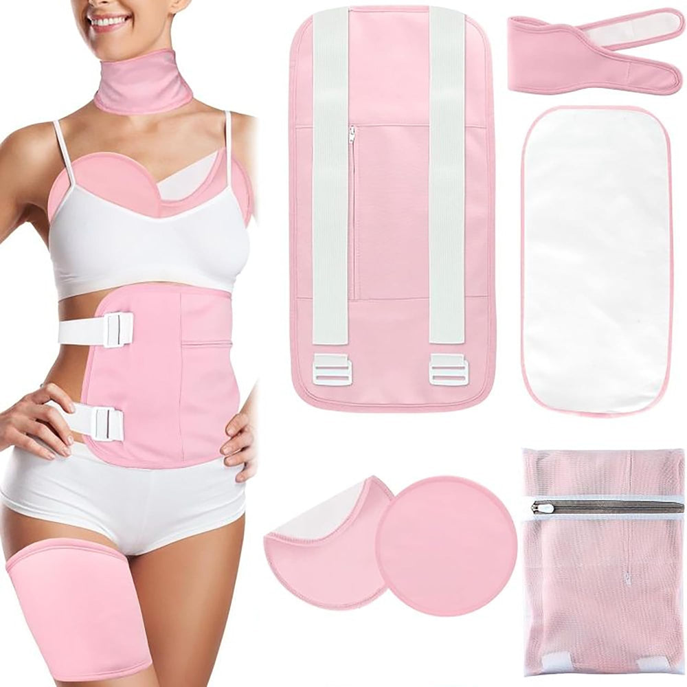 Stomach wrap from the 7-piece castor oil pack wrap set in pink organic cotton