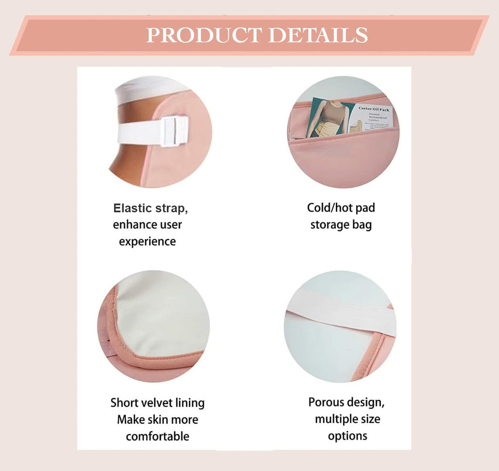 Zip pocket design on the castor oil pack wrap for heat/cold packs