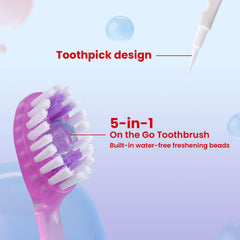 Mini toothbrush with visible pre-pasted toothpaste gel