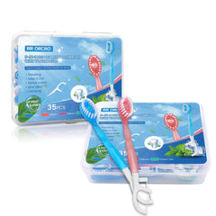 Individually wrapped mini toothbrushes ready for travel in a compact box