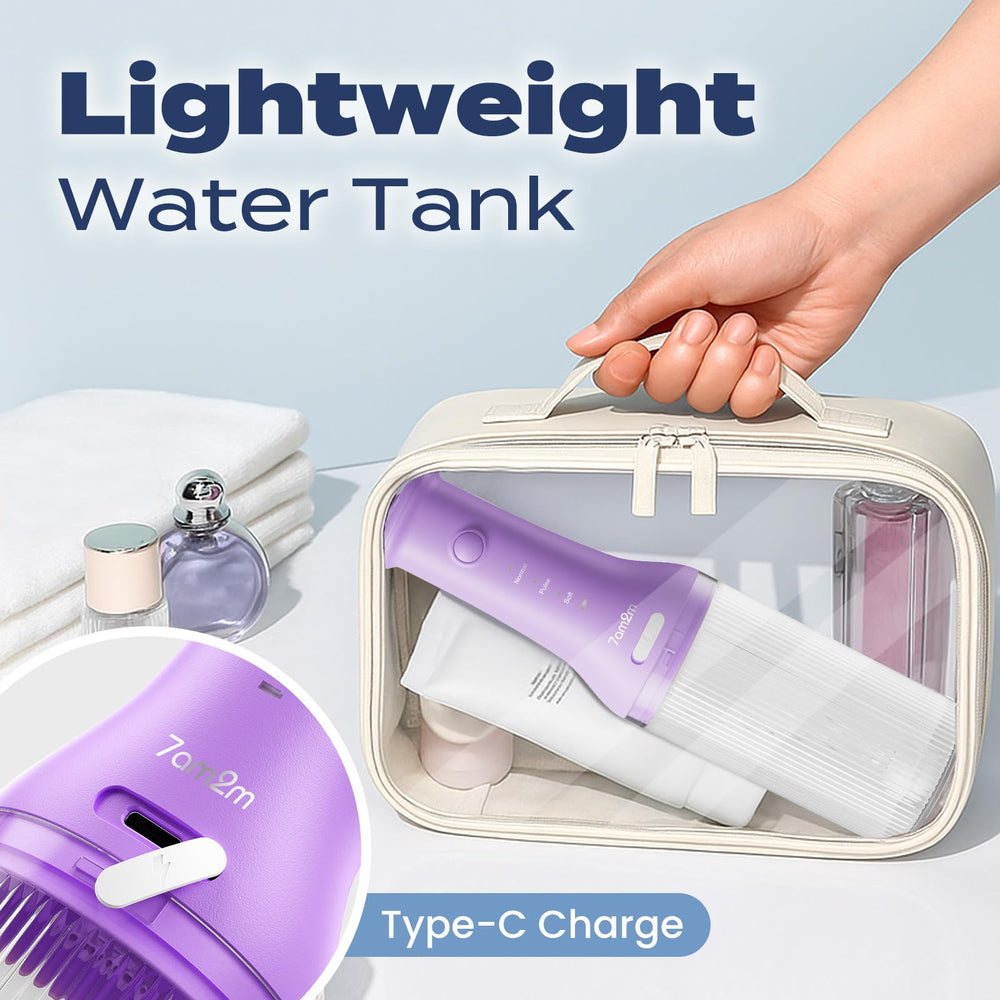 7AM2M purple water flosser in packaging
