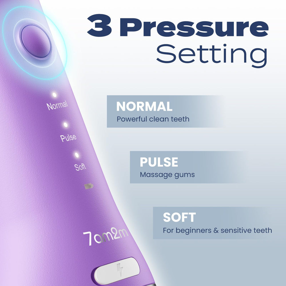 Side view of 7AM2M portable water flosser purple