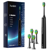7AM2M Sonic Electric Toothbrush Black - front view with brush heads attached
