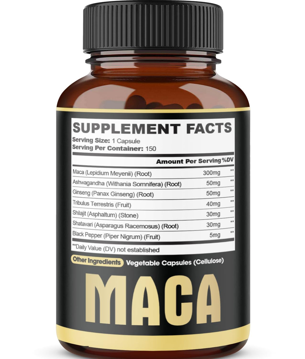 Graphic showing energy and mood boost from 7in1 Maca Root Capsules