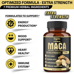 Close-up of the product label on 7in1 Premium Maca Root Capsules