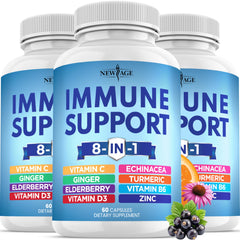 Front view of the 8 in 1 Immune Support Booster Capsule bottle (Pack of 3)