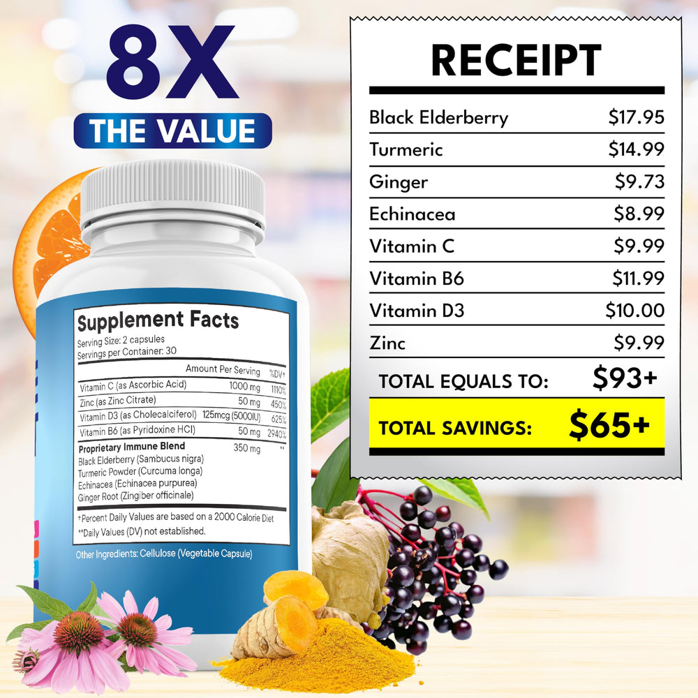 Pack of 3 bottles arrangement for 8 in 1 immune support booster
