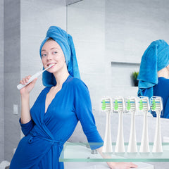 Package of 8 premium replacement heads with hygienic caps