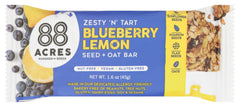 88 Acres Blueberry Lemon Craft Seed Oat Bar front view, gluten-free snack for busy days