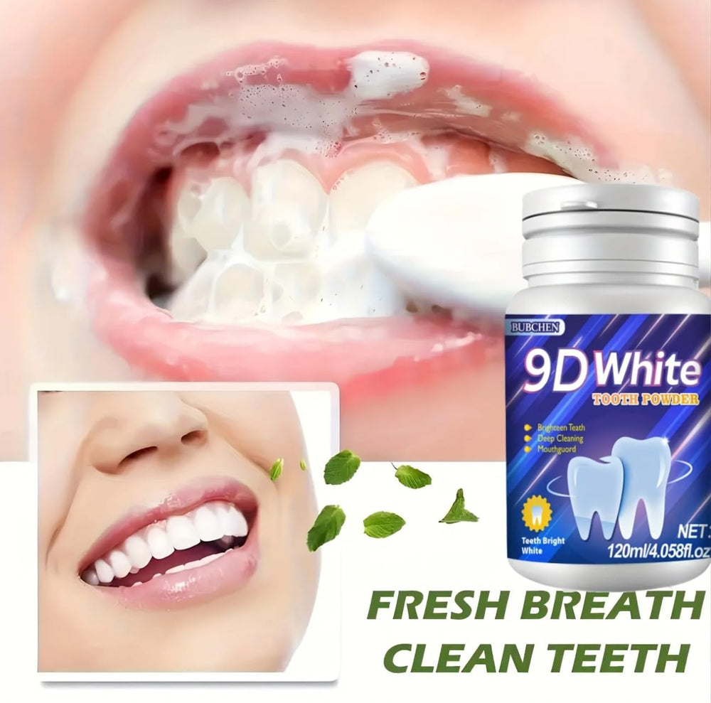 Bright, clean smile after using 9D White Tooth Powder