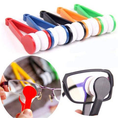 Clear lens cleaning with AUGEN microfiber cleaner on glasses
