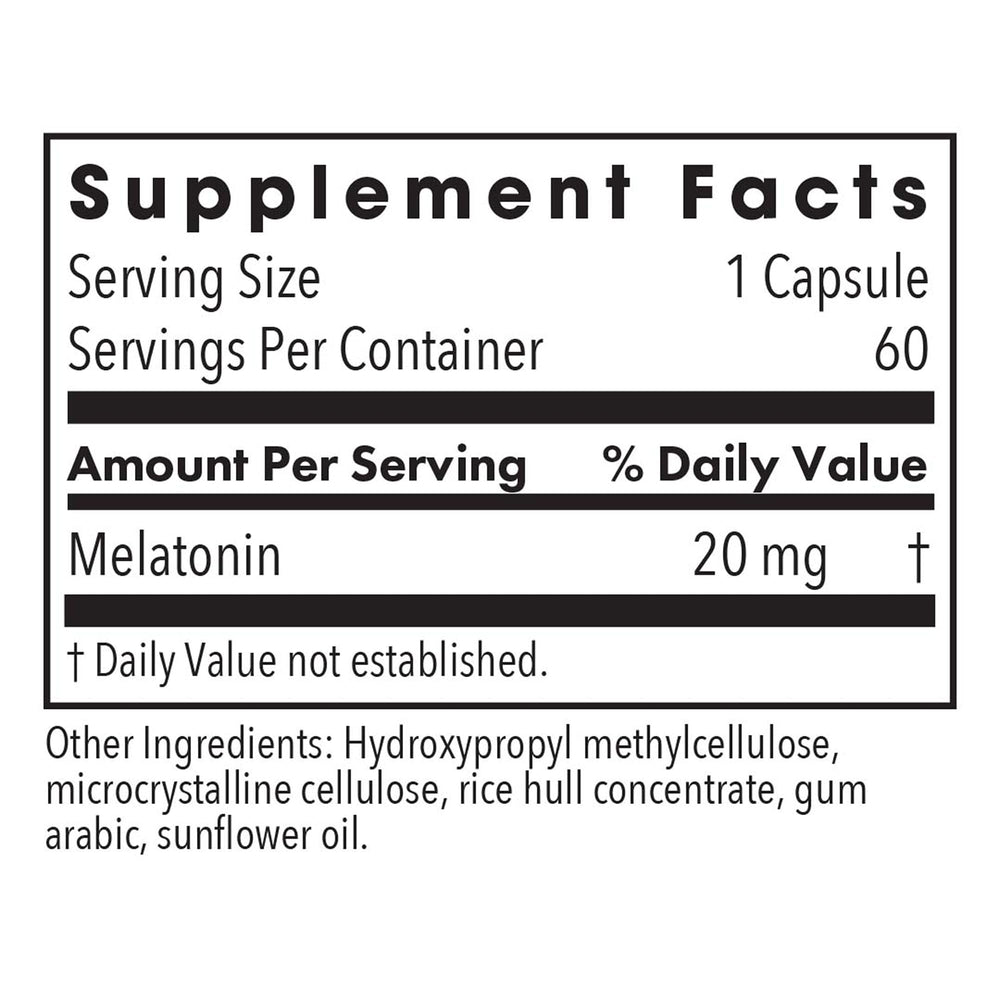 Close-up label of Allergy Research Group Melatonin 20mg