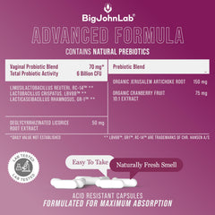 Veggie capsules and zero sugars claim on BIGJOHNLAB label
