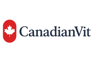 CanadianVit logo with a red oval and maple leaf on a white background