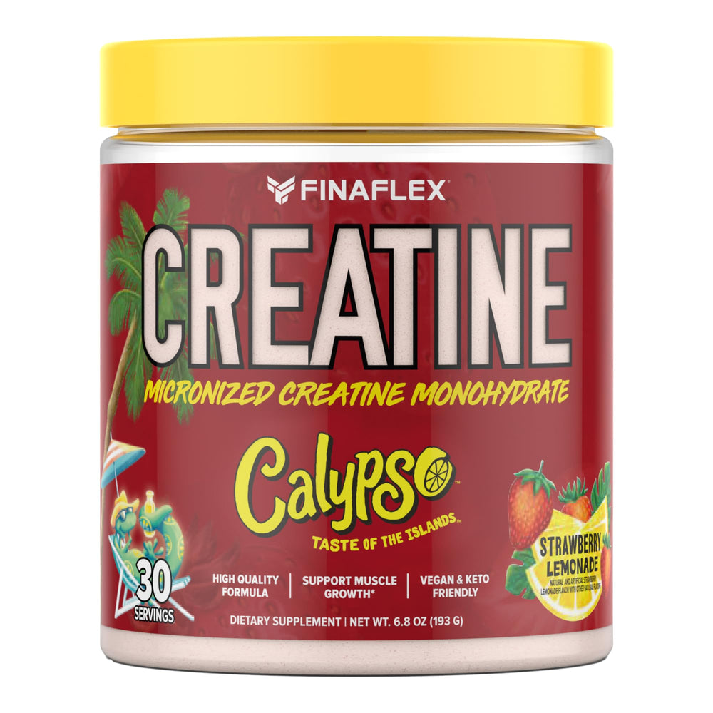 FINAFLEX Pure Creatine + CALYPSO Strawberry Lemonade bottle front 7.5 oz