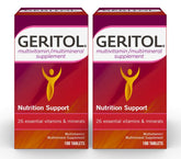 Front view of Geritol multivitamin bottle