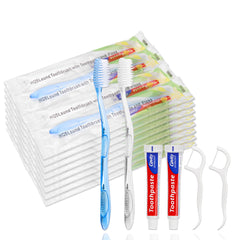 Hotel, Airbnb, and travel kit with toothbrushes and toothpaste