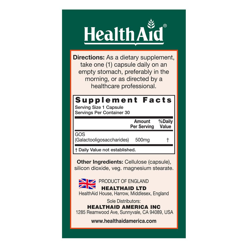 Close-up of HealthAid GOSPrebio product label
