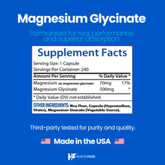 Made in USA label on HealthFare Magnesium Glycinate bottle
