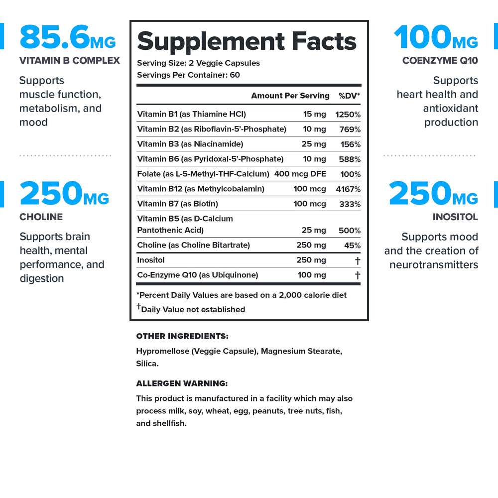 Close-up of Legion Vitamin B-Complex bottle label
