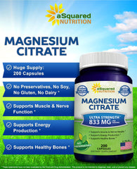Serving size showing two capsules delivering 833 mg magnesium citrate