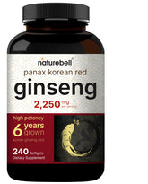 NatureBell Korean Red Ginseng 2250mg softgels bottle close-up label