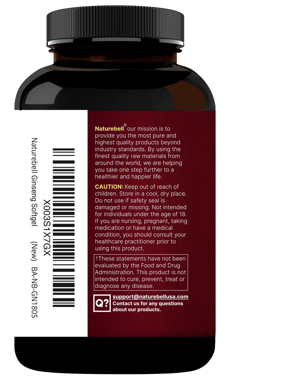 NatureBell Korean Red Ginseng bottle indicating 80-day supply