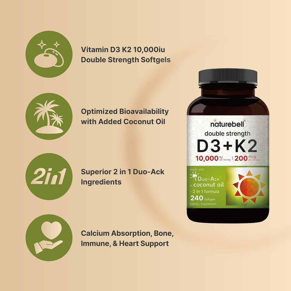 Close-up of NatureBell D3 K2 softgels