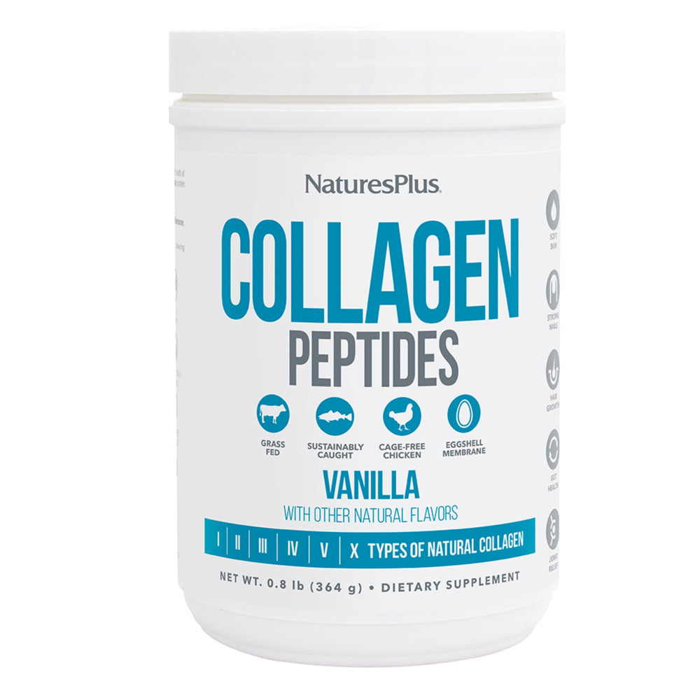 Front view of NaturesPlus Collagen Peptides Vanilla 0.8 lb container