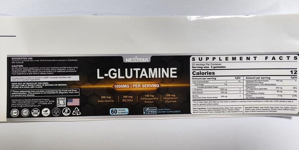Sugar-free Nextdia L-Glutamine Gummies per serving