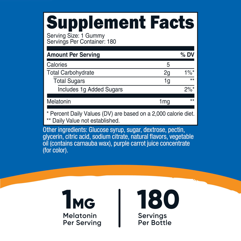 Front view of Nutricost Melatonin 1mg Gummies Strawberry bottle