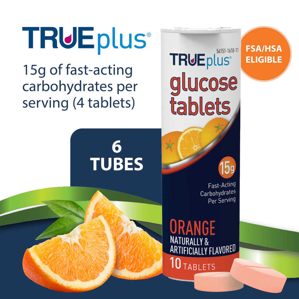 Orange flavor glucose tablets tubes and packaging
