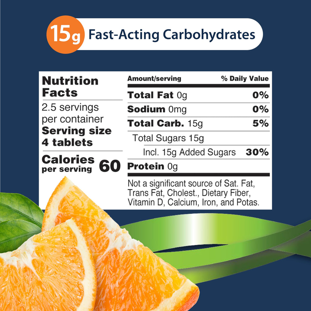 Serving of TRUEplus Glucose Tablets orange flavor (4 tablets)