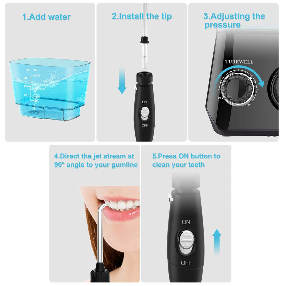 Water flosser control panel showing adjustable pressure settings