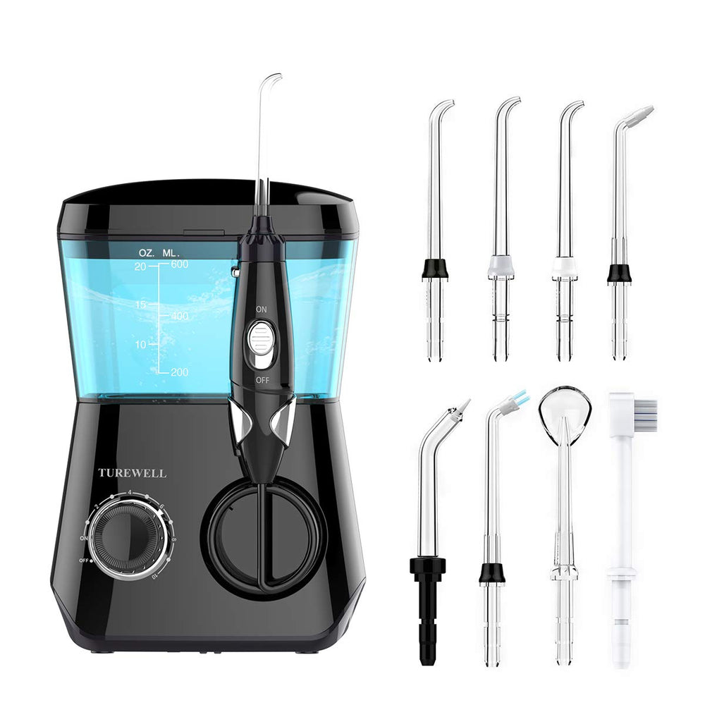 TUREWELL Black water flosser front view with 600ml reservoir