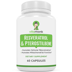 VitaMonk Resveratrol with Pterostilbene bottle – front view