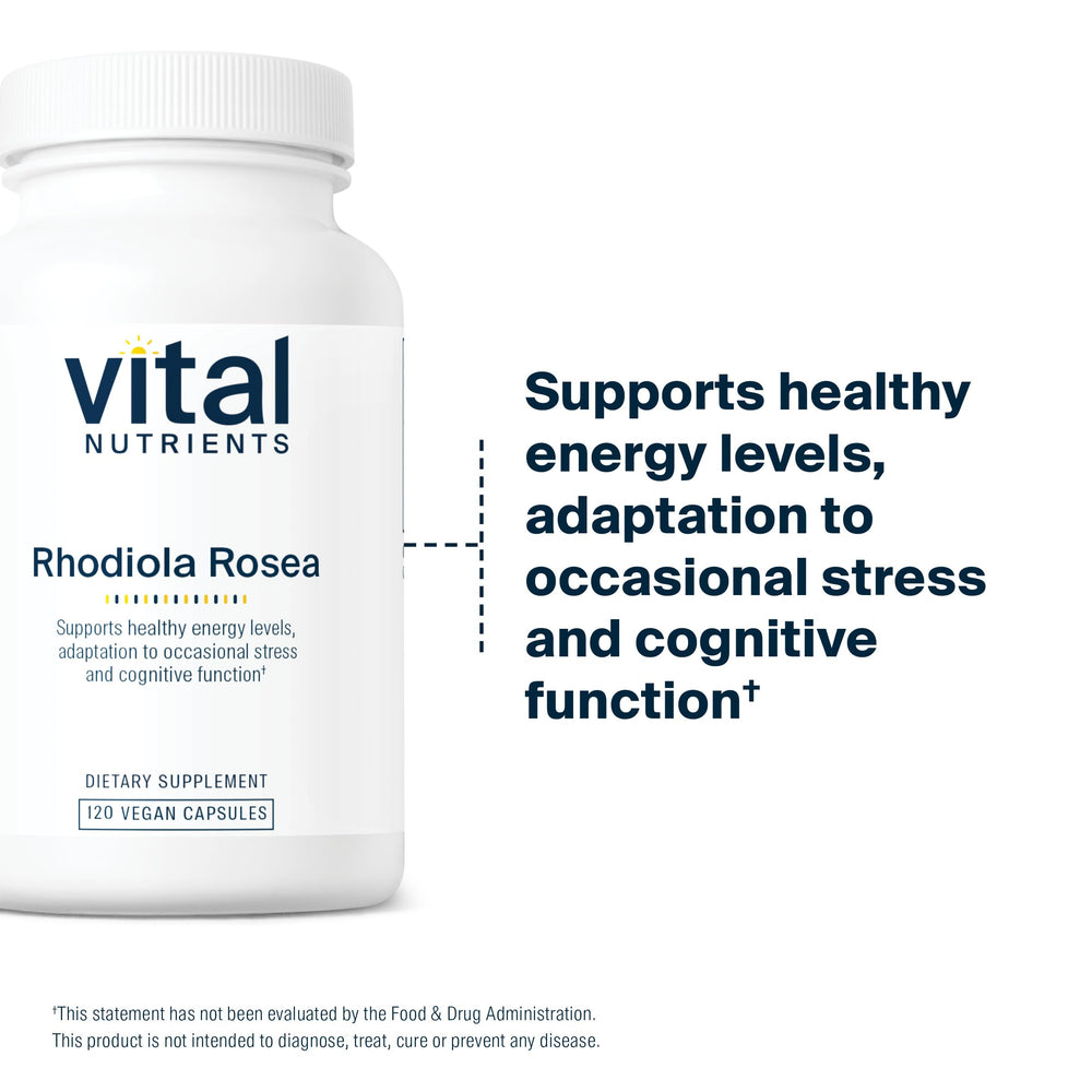 Rhodiola Rosea supplement facts panel and bottle