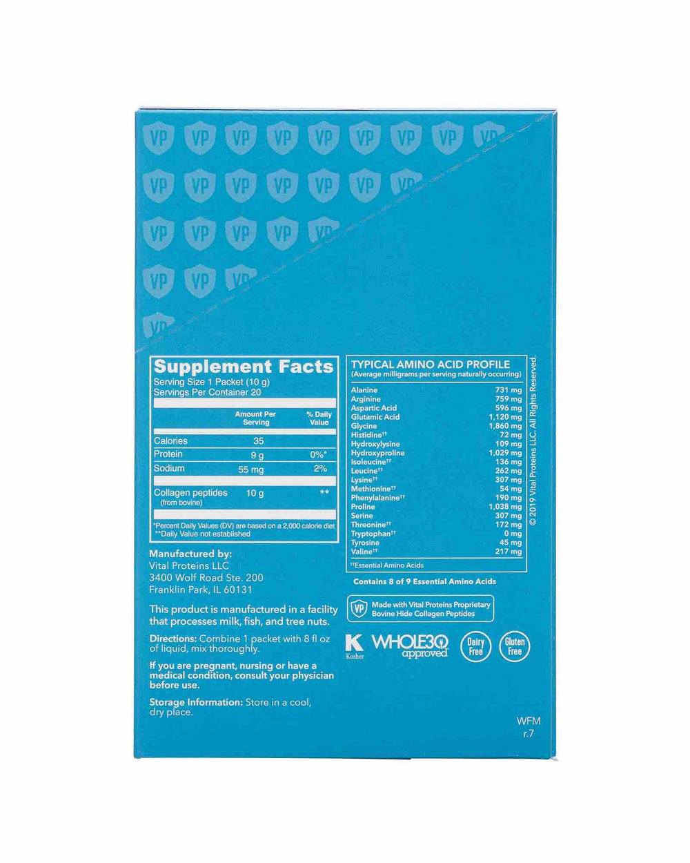 Grass-fed collagen source in Vital Proteins product, sourced in the United States