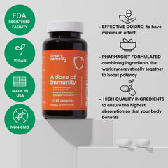 Box and bottle of A Dose of Immunity displayed together