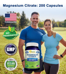 Bottle showing 200 vegan magnesium citrate capsules